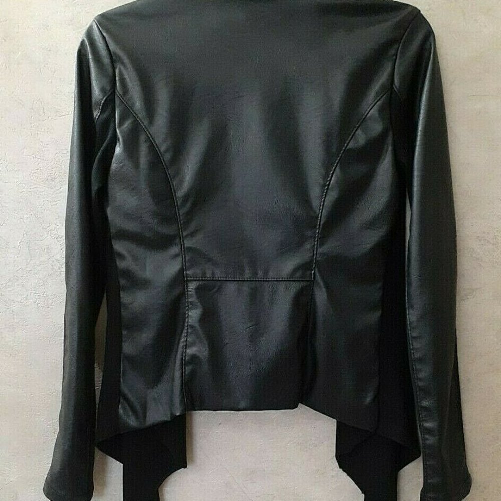 Blank NYC Asymmetrical Zipper Draped Black Moto Jacket Vegan Leather XS - Picture 7 of 9